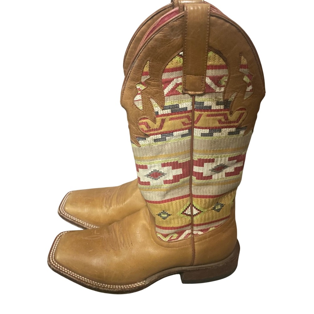 Macie Bean Artesia Serape/Whiskey Bent Cowboy Boots‎ Sz 7.5 Square Toe Aztec Tan